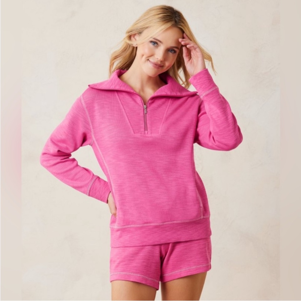 Tommy Bahama Tobago Bay Pink Quarter-Zip Pullover Size Large